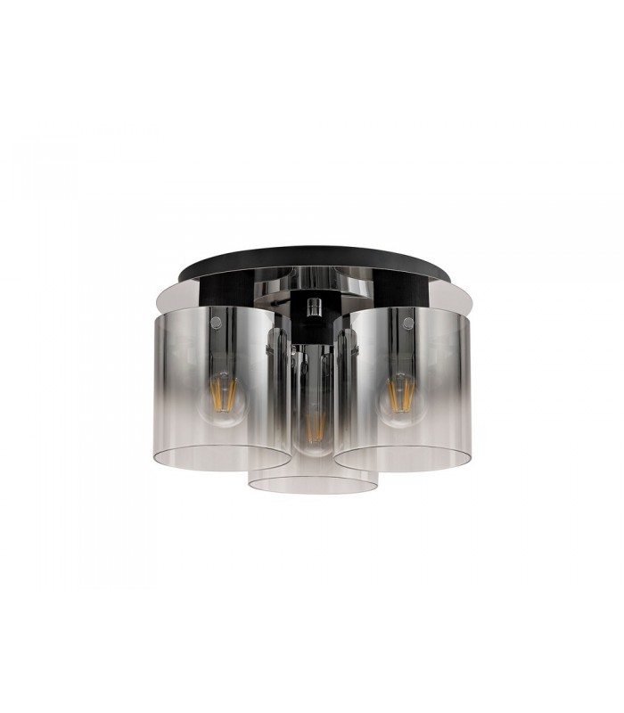 Round Ceiling Flush, 3 Light Flush Fitting, Black, Smoke Fade Glass - 3
