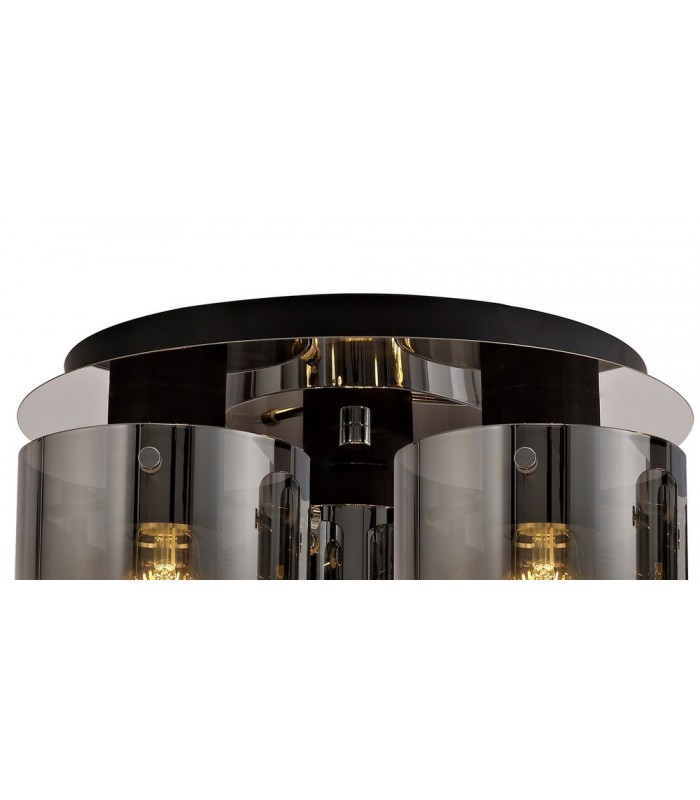 Round Ceiling Flush, 3 Light Flush Fitting, Black, Smoke Fade Glass - 4