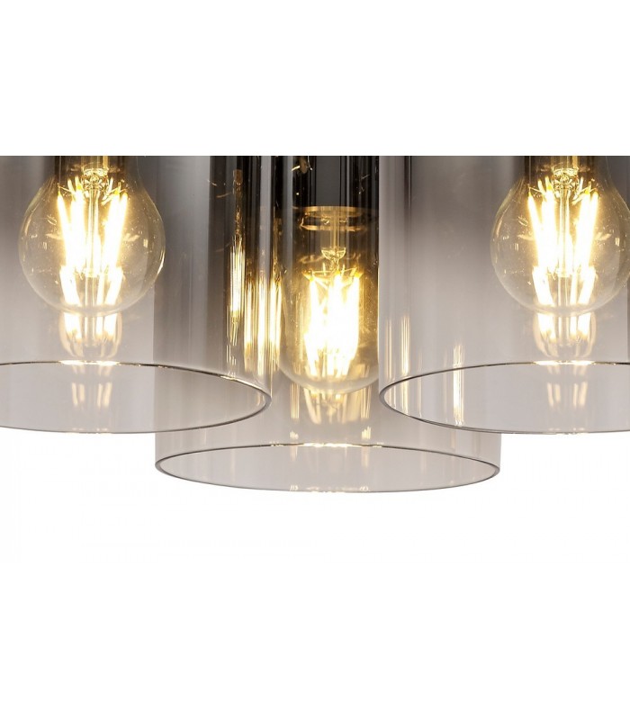 Round Ceiling Flush, 3 Light Flush Fitting, Black, Smoke Fade Glass - 5