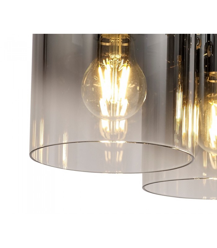 Round Ceiling Flush, 3 Light Flush Fitting, Black, Smoke Fade Glass - 6