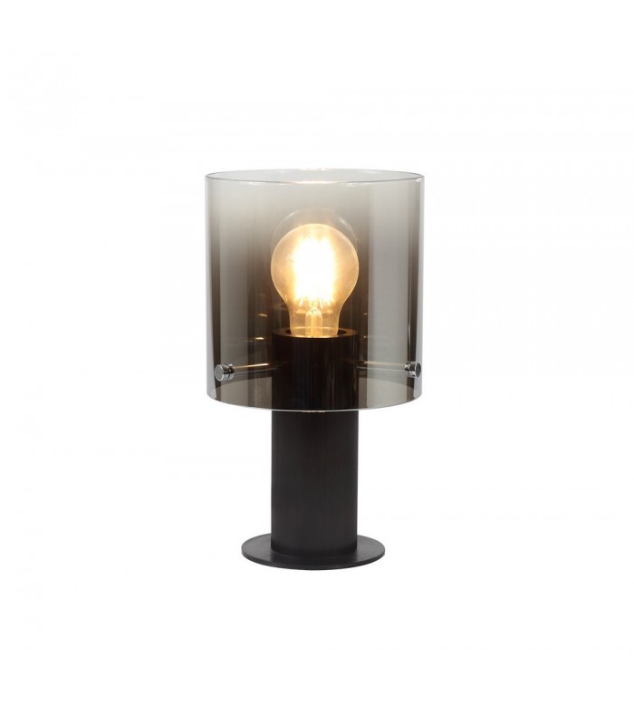 Table Lamp, 1 Light Table Lamp E27, Black, Smoke Fade Glass - 1