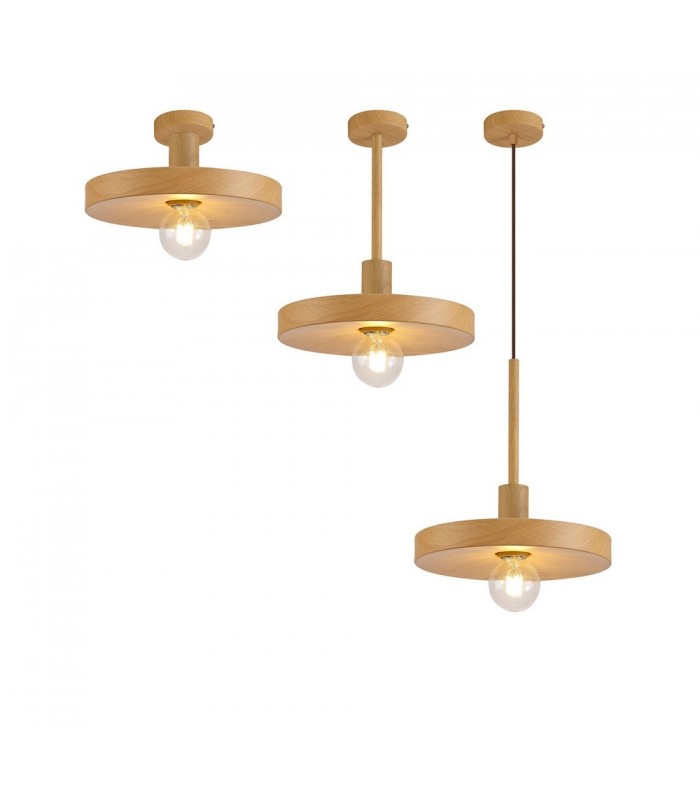 Single Ceiling Dome Pendant, Adjustable E27, Wood Effect - 1