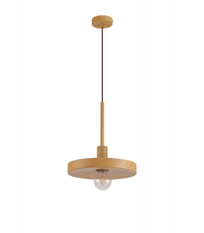 Single Ceiling Dome Pendant, Adjustable E27, Wood Effect - 7