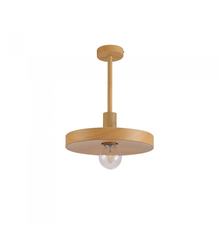 Single Ceiling Dome Pendant, Adjustable E27, Wood Effect - 12