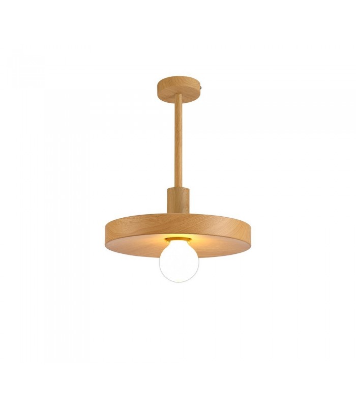 Single Ceiling Dome Pendant, Adjustable E27, Wood Effect - 14