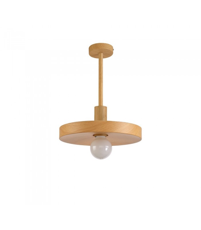 Single Ceiling Dome Pendant, Adjustable E27, Wood Effect - 16