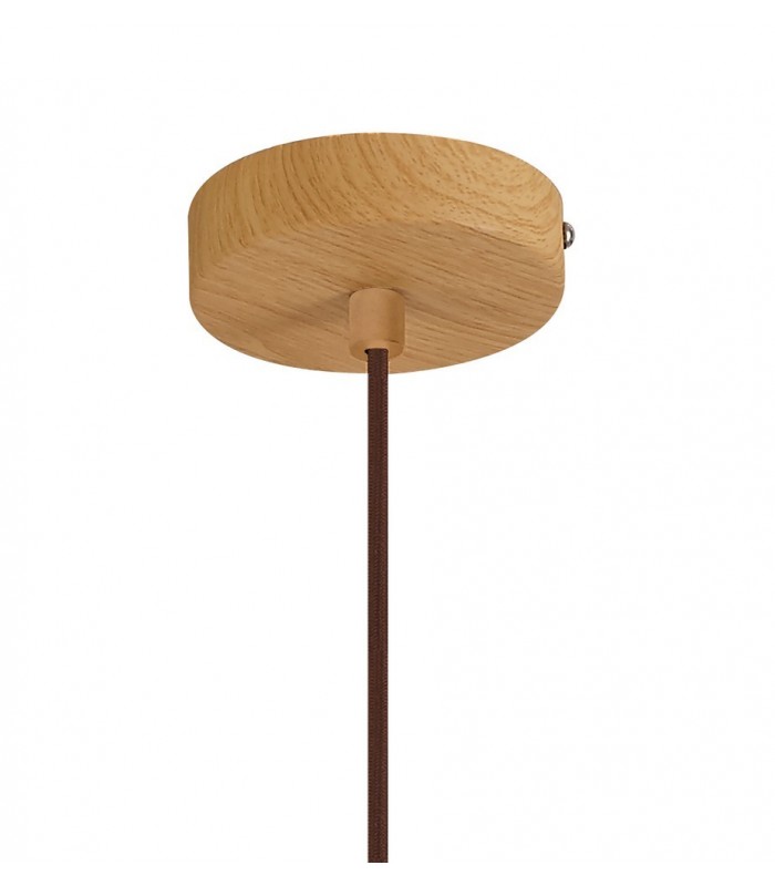 Single Ceiling Dome Pendant, Adjustable E27, Wood Effect - 18