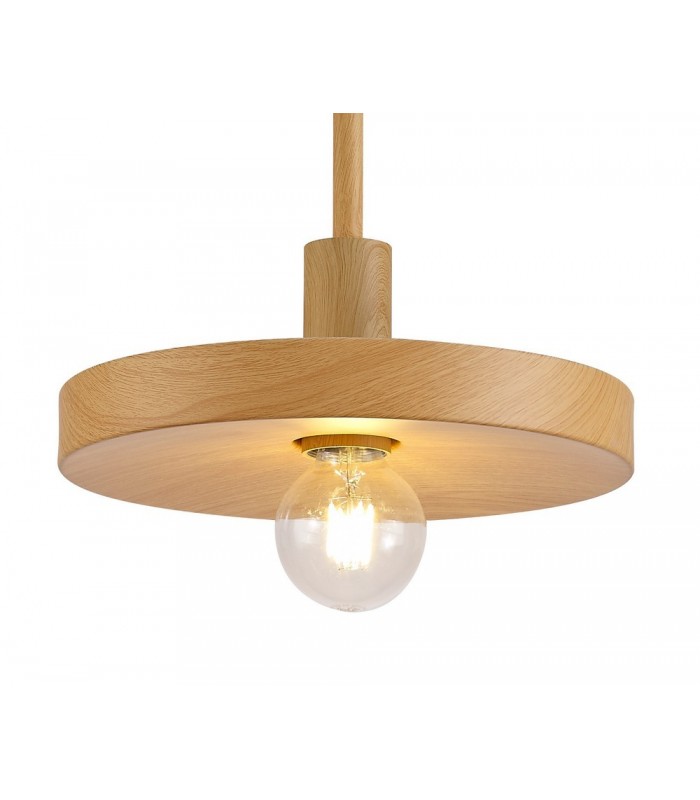 Single Ceiling Dome Pendant, Adjustable E27, Wood Effect - 19