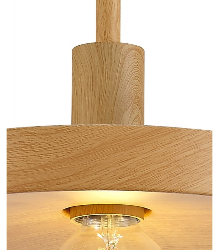 Single Ceiling Dome Pendant, Adjustable E27, Wood Effect - 21