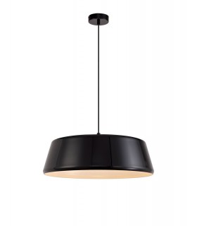 Single Large Ceiling Pendant, 1 Light Adjustable E27, Gloss Black, Gloss White - 1