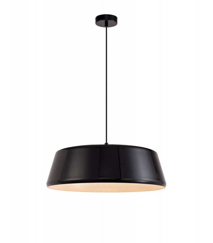 Single Large Ceiling Pendant, 1 Light Adjustable E27, Gloss Black, Gloss White - 1