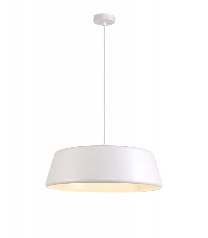 Single Large Ceiling Pendant, 1 Light Adjustable E27, Gloss White, Gloss White - 1