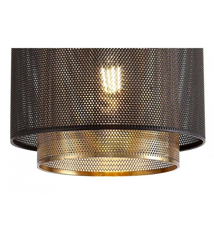 Single Small Ceiling Pendant, 1 Light Adjustable E27, Matt Black, Satin Gold - 7