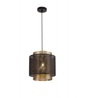 Single Large Ceiling Pendant, 1 Light Adjustable E27, Matt Black, Satin Gold - 1