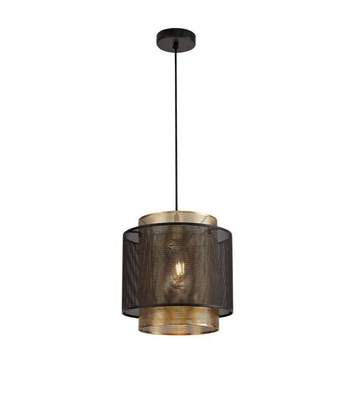 Single Large Ceiling Pendant, 1 Light Adjustable E27, Matt Black, Satin Gold - 1