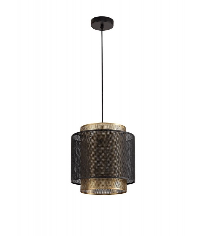 Single Large Ceiling Pendant, 1 Light Adjustable E27, Matt Black, Satin Gold - 3