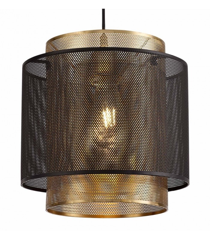 Single Large Ceiling Pendant, 1 Light Adjustable E27, Matt Black, Satin Gold - 5