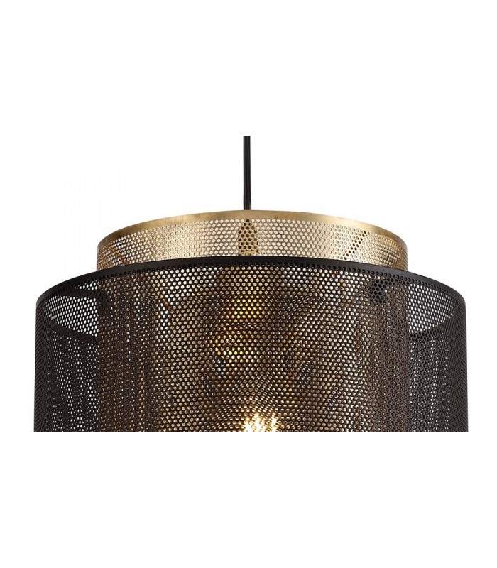 Single Large Ceiling Pendant, 1 Light Adjustable E27, Matt Black, Satin Gold - 6