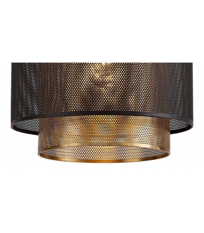 Single Large Ceiling Pendant, 1 Light Adjustable E27, Matt Black, Satin Gold - 7