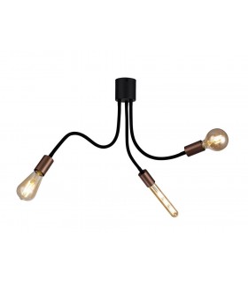 Flexible Semi Flush Ceiling 3 Light E27, Satin Black, Brushed Copper - 1