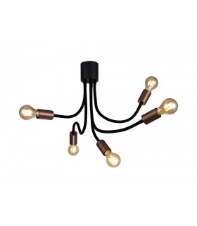 Flexible Semi Flush Ceiling 5 Light E27, Satin Black, Brushed Copper - 1