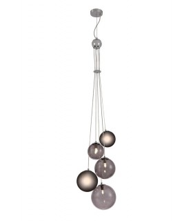 Ceiling Cluster Pendant, 5 x G9, Polished Chrome, Smoked Glass - 1