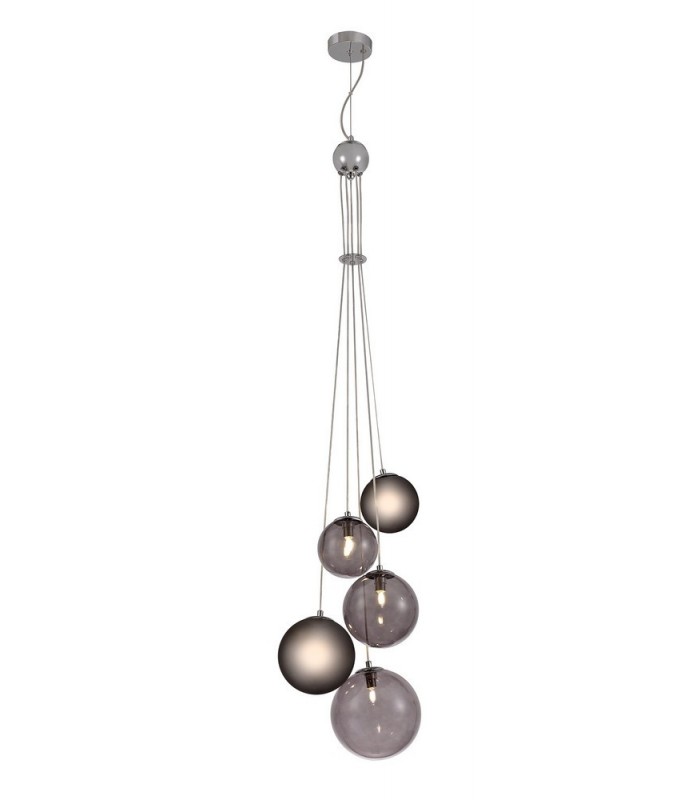 Ceiling Cluster Pendant, 5 x G9, Polished Chrome, Smoked Glass - 1