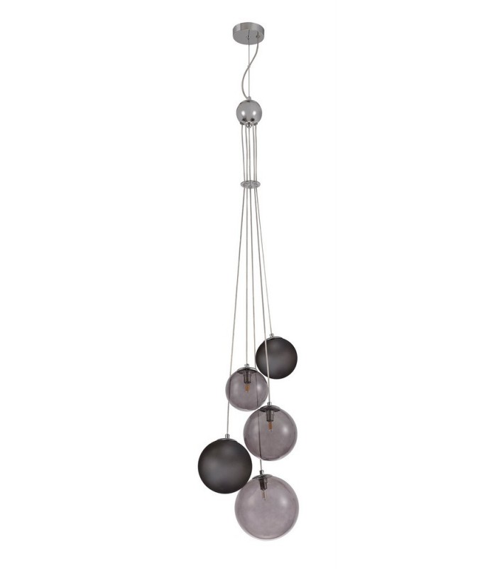 Ceiling Cluster Pendant, 5 x G9, Polished Chrome, Smoked Glass - 3