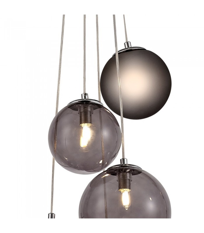 Ceiling Cluster Pendant, 5 x G9, Polished Chrome, Smoked Glass - 7