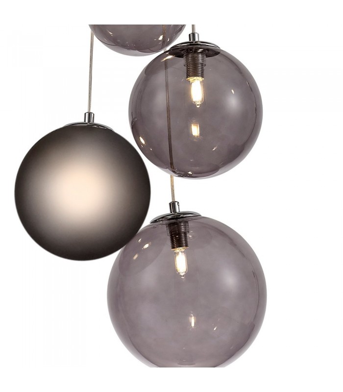 Ceiling Cluster Pendant, 5 x G9, Polished Chrome, Smoked Glass - 8