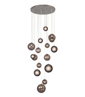 Ceiling Cluster Pendant, 16 x G9, Polished Chrome, Smoked Glass - 1