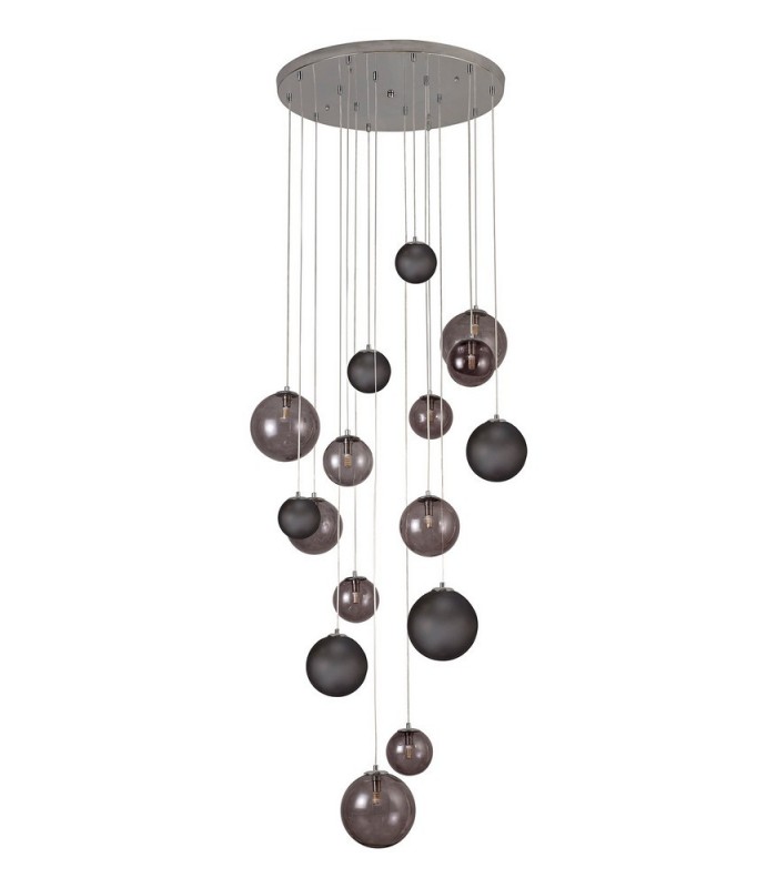 Ceiling Cluster Pendant, 16 x G9, Polished Chrome, Smoked Glass - 3