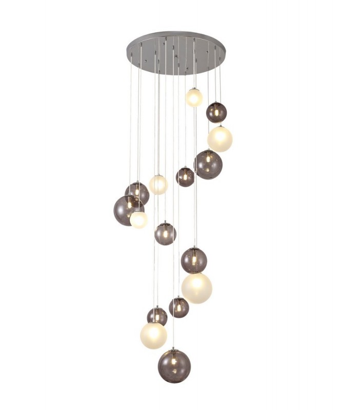 Ceiling Cluster Pendant, 16 x G9, Polished Chrome, Smoked Glass - 4