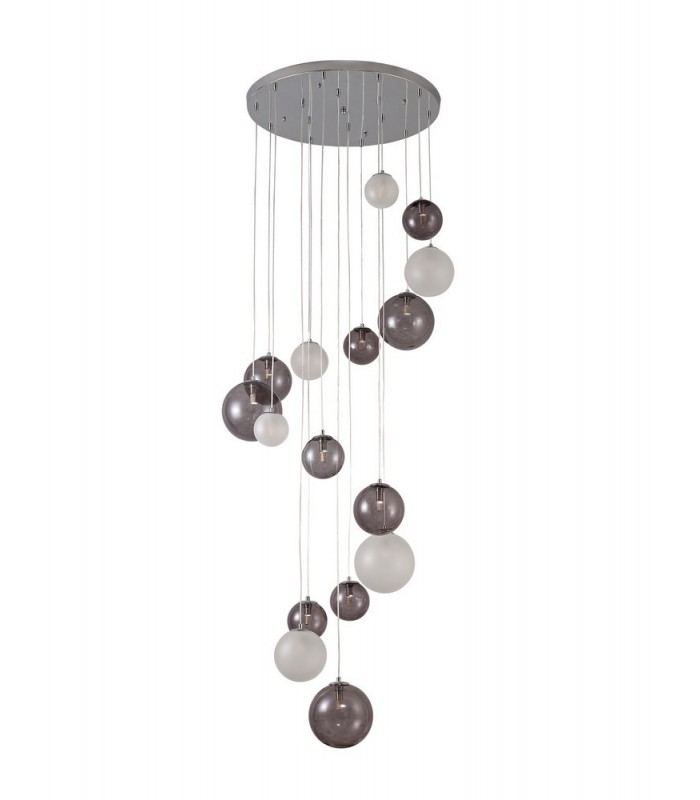 Ceiling Cluster Pendant, 16 x G9, Polished Chrome, Smoked Glass - 5