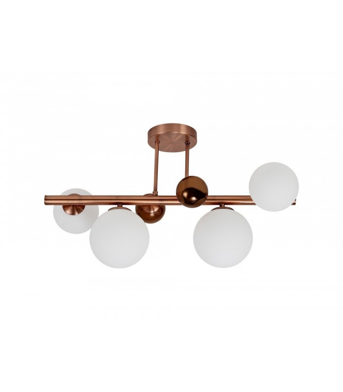 Semi Flush Ceiling Light, 4 x G9, Antique Copper, Opal & Copper Glass - 3