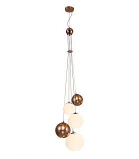 Ceiling Cluster Pendant, 5 x G9, Antique Copper, Opal & Copper Glass - 1