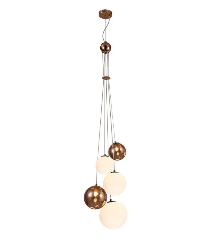 Ceiling Cluster Pendant, 5 x G9, Antique Copper, Opal & Copper Glass - 1