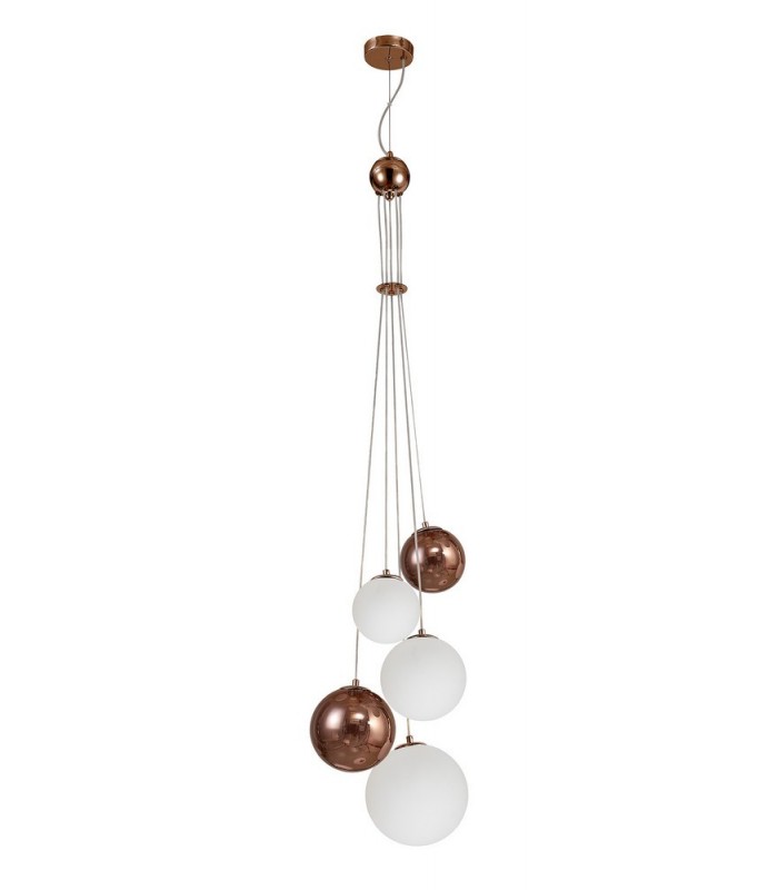 Ceiling Cluster Pendant, 5 x G9, Antique Copper, Opal & Copper Glass - 3