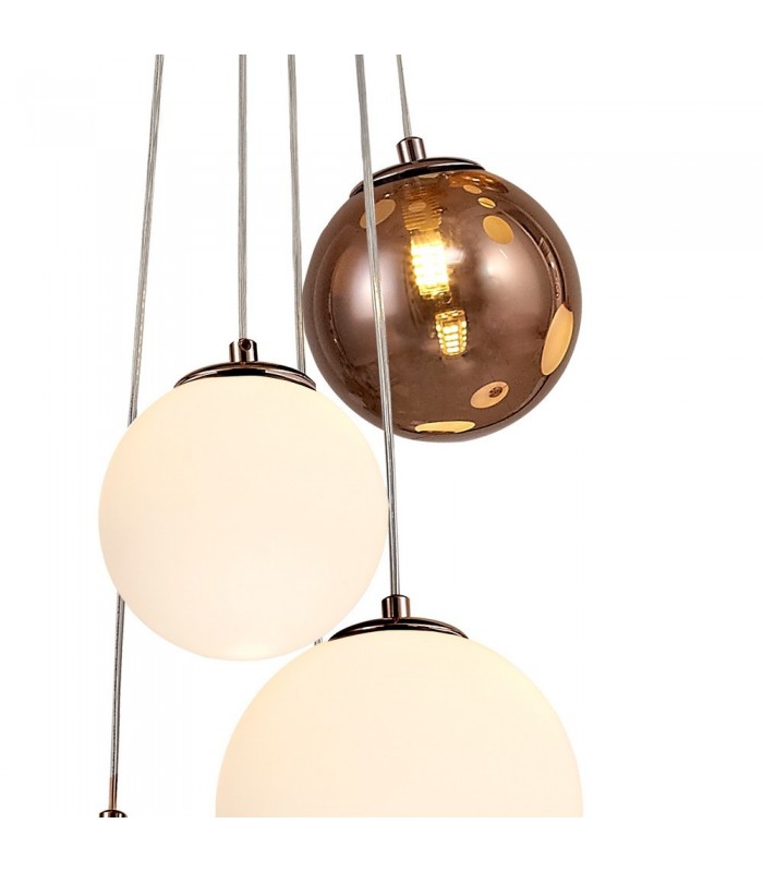Ceiling Cluster Pendant, 5 x G9, Antique Copper, Opal & Copper Glass - 7