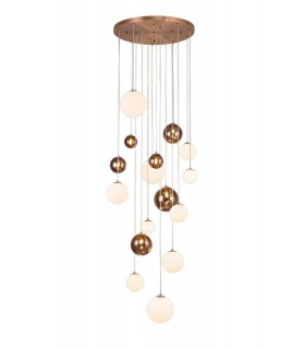 Ceiling Cluster Pendant, 16 x G9, Antique Copper, Opal & Copper Glass - 1