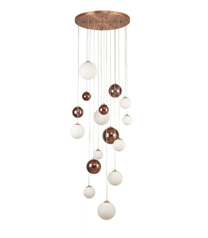 Ceiling Cluster Pendant, 16 x G9, Antique Copper, Opal & Copper Glass - 3