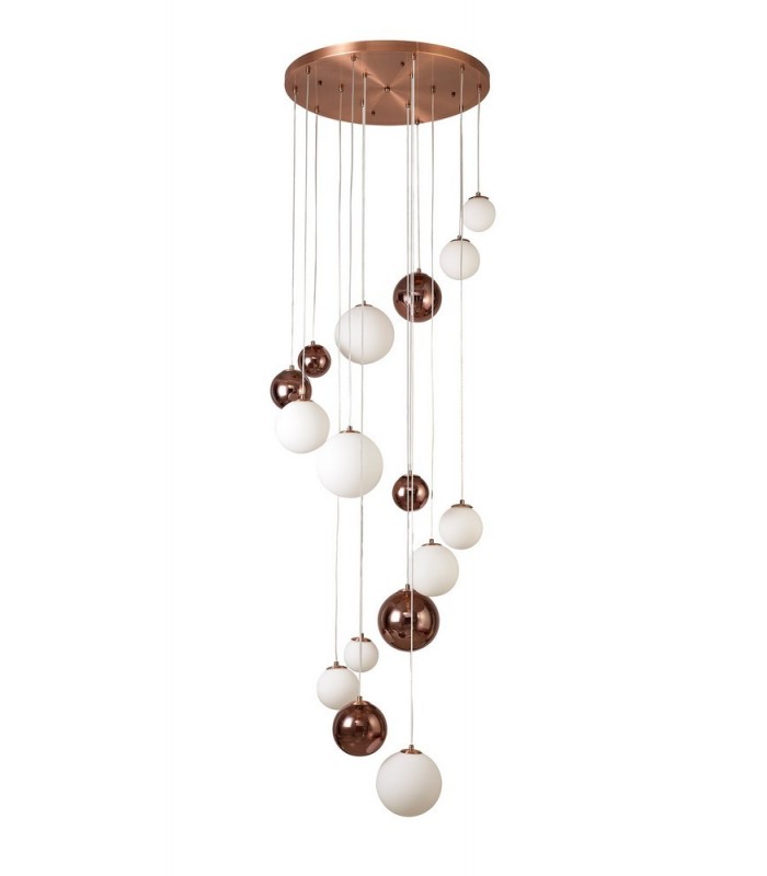 Ceiling Cluster Pendant, 16 x G9, Antique Copper, Opal & Copper Glass - 5