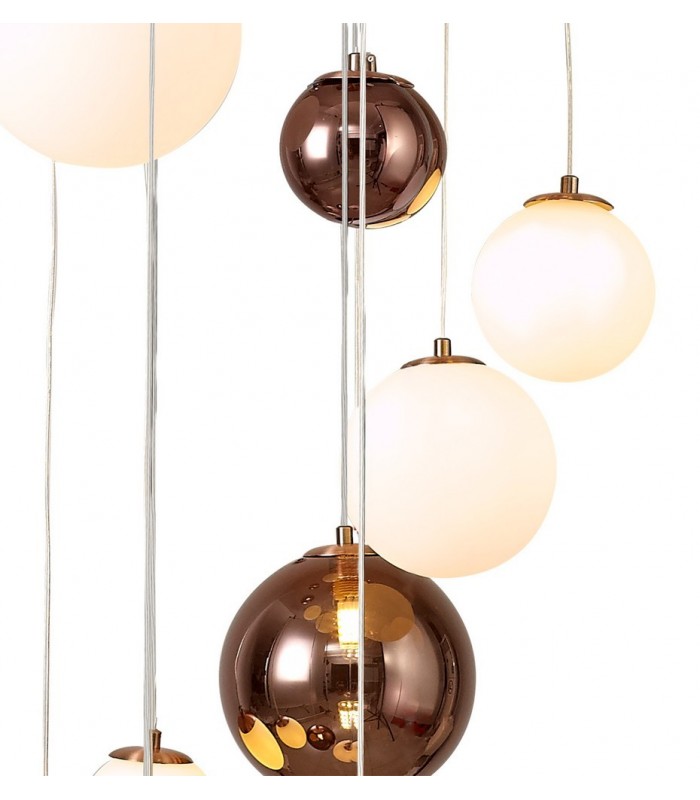 Ceiling Cluster Pendant, 16 x G9, Antique Copper, Opal & Copper Glass - 7