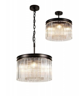 Small Cylindrical Ceiling Pendant, 5 Light E14, Brown Oxide - 1