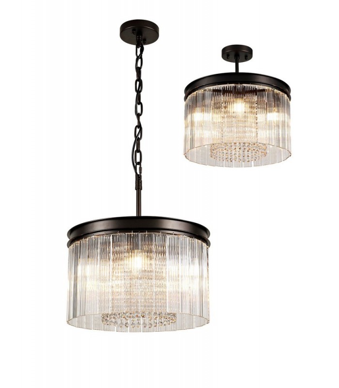 Small Cylindrical Ceiling Pendant, 5 Light E14, Brown Oxide - 1