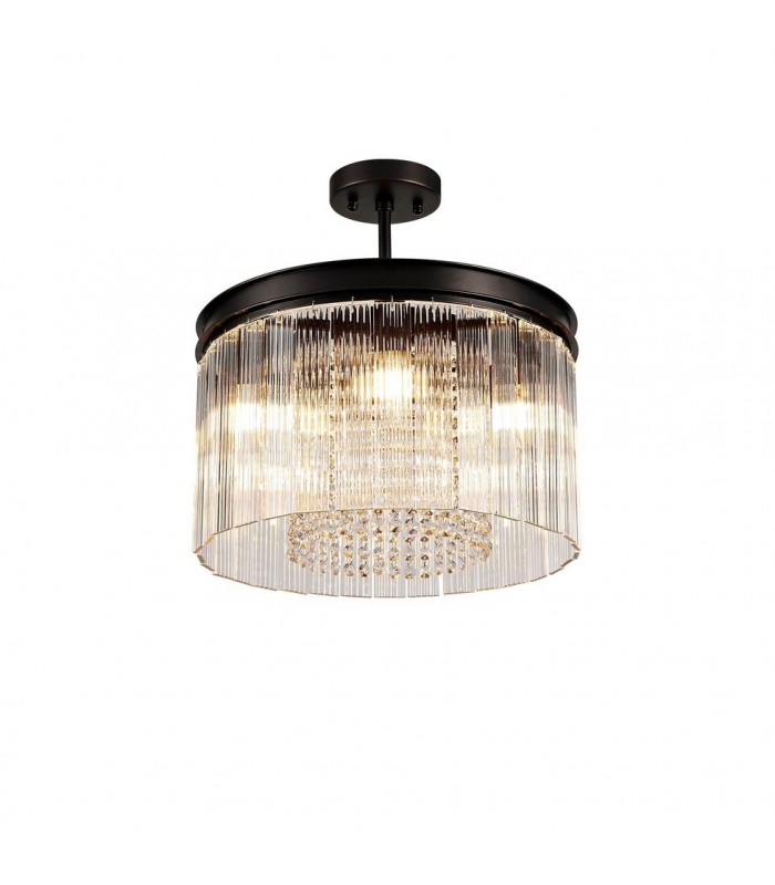 Small Cylindrical Ceiling Pendant, 5 Light E14, Brown Oxide - 5