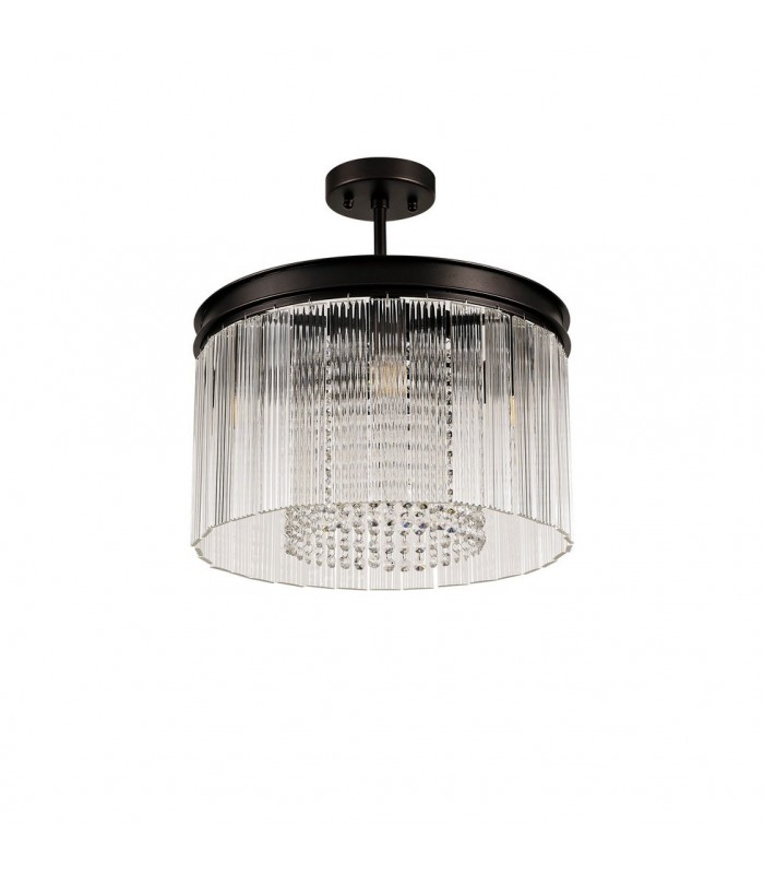 Small Cylindrical Ceiling Pendant, 5 Light E14, Brown Oxide - 6