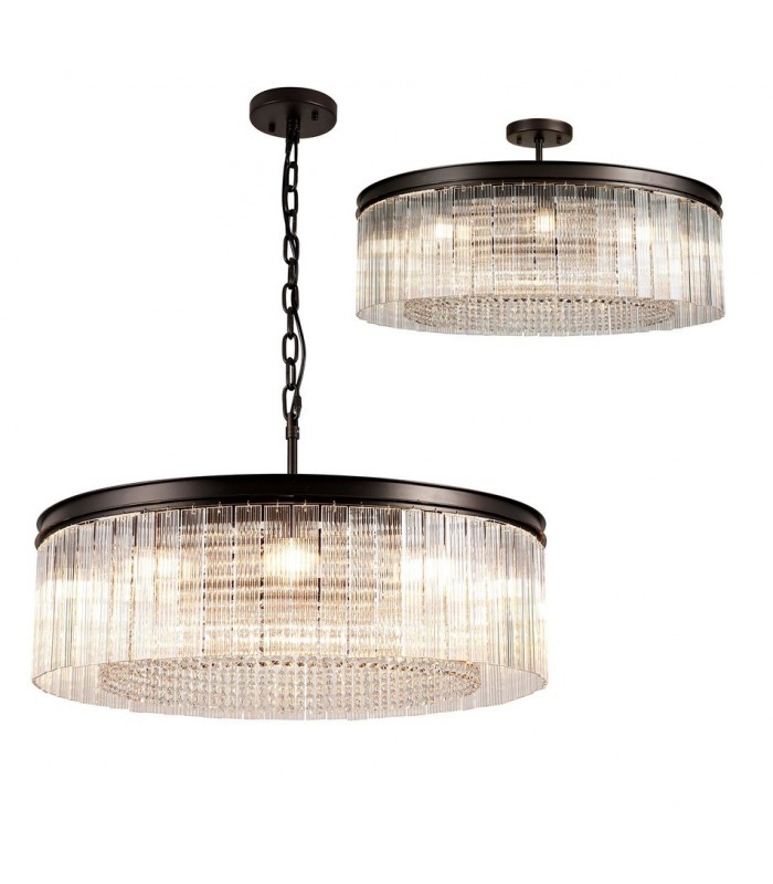 Large Cylindrical Ceiling Pendant, 10 Light E14, Brown Oxide - 1