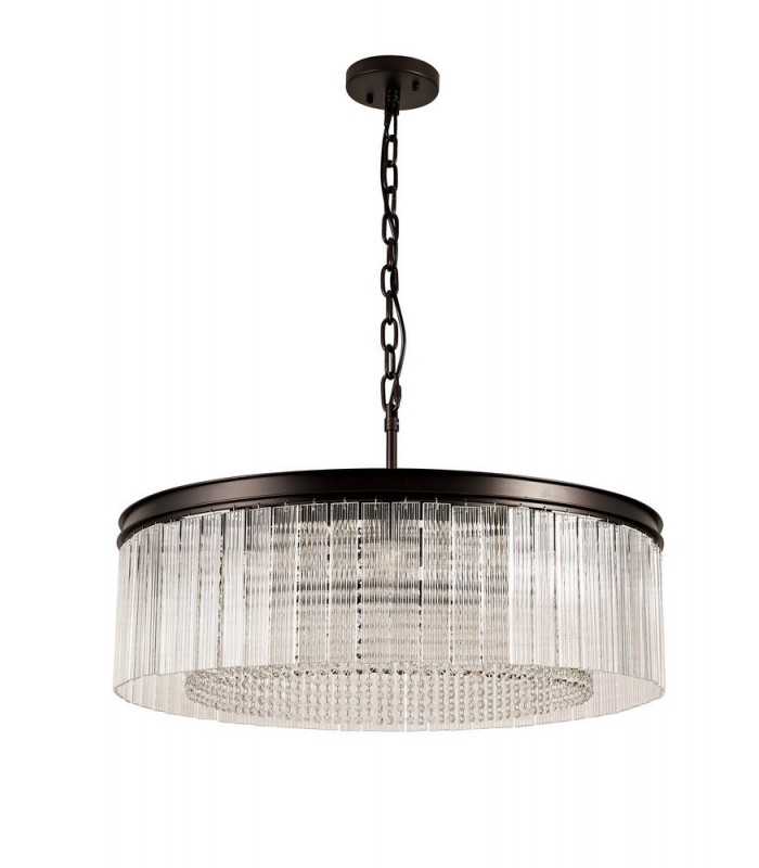 Large Cylindrical Ceiling Pendant, 10 Light E14, Brown Oxide - 5