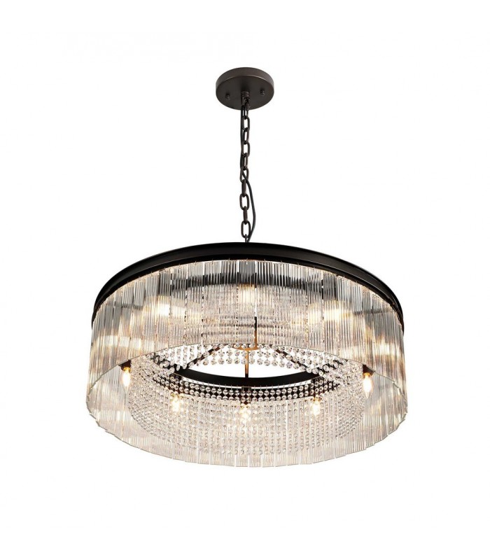 Large Cylindrical Ceiling Pendant, 10 Light E14, Brown Oxide - 6